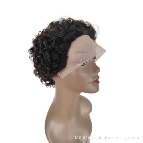 Cheap short pixie curly wig 13x1 real human hair frontal curly wigs for black women human wig wholesale T color